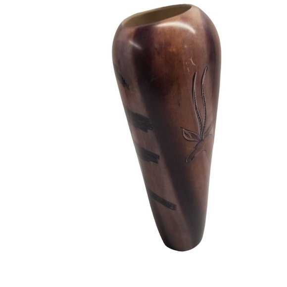 Stone Vase Hand Carved African Alabaster SIGNED Etched Scenes Gazelle Animal VTG - Picture 4 of 16